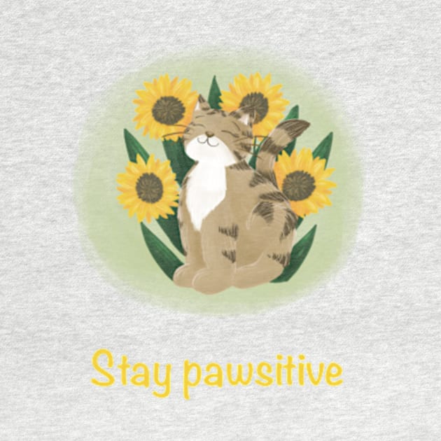 Stay pawsitive cat and sunflowers by AbbyCatAtelier